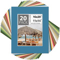 Mat Board Center, Pack of 20, 16x20 Mixed Colors White Core Picture Mats Mattes Matting for 11x14 Photo