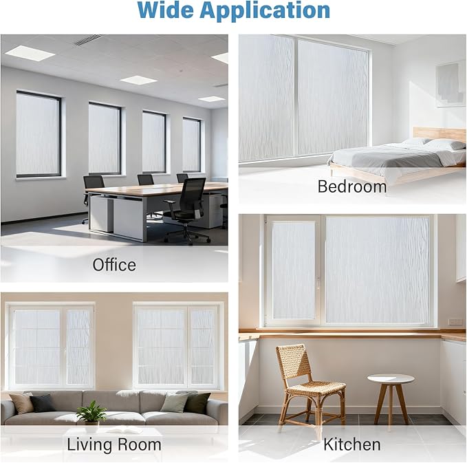 Finnez Frosted Privacy Window Film Static Cling, Non-Adhesive Decorative Cover for Glass Door & Windows, No Glue Removable Clings UV Blocking Waves Design for Home Office 45.2 x 78.7 Inches