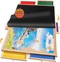 1500 Piece Rotating Puzzle Board Pro, 34" x 25" with 6 Drawers, Rubber Cover Mat, 360° Lasy Susan, Sort-Wise Colorful Felt Drawers & 4 Trays, Wooden Jigsaw Puzzle Table, Birthday Gifts for Mom