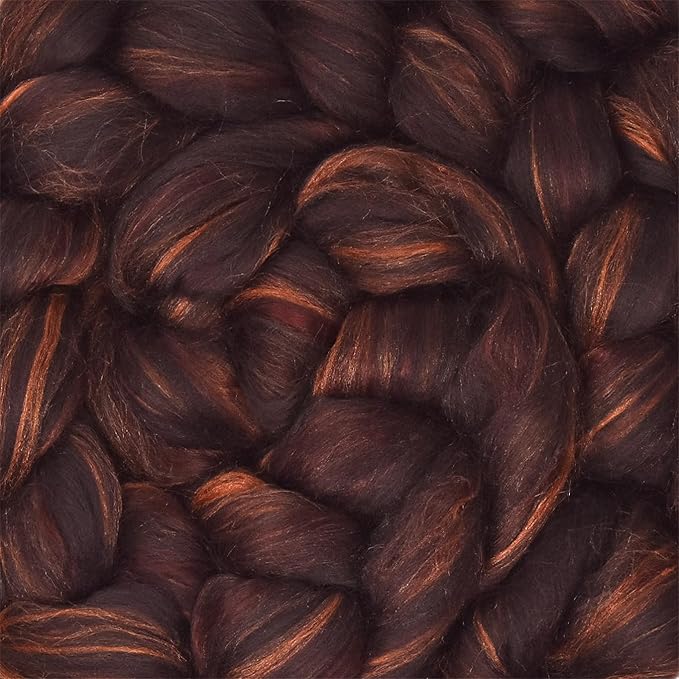 Merino Silk Luxe Tonal Designer Blend. Superfine Merino, Mulberry Silk, Tussah Silk. Top Roving for Spinning or Felting. Chestnut Velvet 1oz