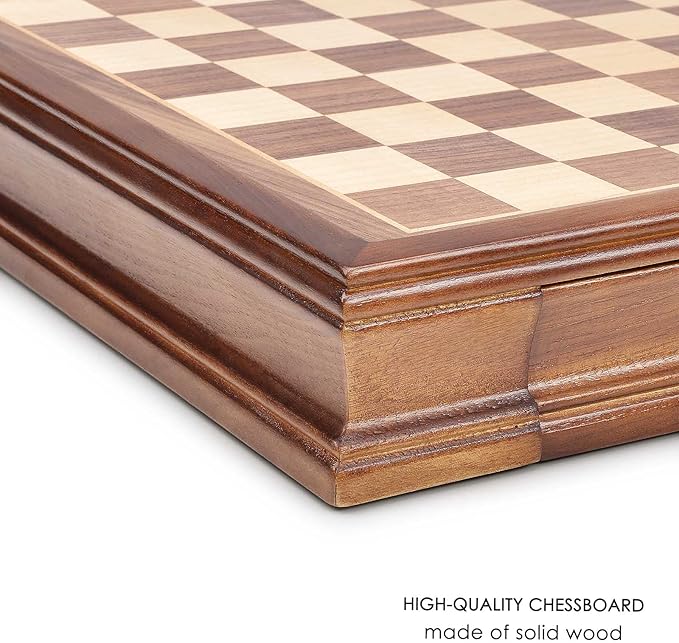 AMEROUS 12.8" x 12.8" Magnetic Wooden Chess Set with 2 Built-in Storage Drawers - 2 Bonus Extra Queens - Gift Packaging - Staunton Chess Pieces, Board Games Chess Sets for Adults and Kids