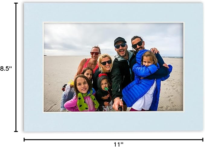 Pack of 25 Acid Free 8.5x11 Mats Bevel Cut for 7x9 Photos - Baby Blue Precut Matboards With Backing Boards and Clear Photo Mat Bags For Pictures, Photos, Framing - 4-ply Thickness