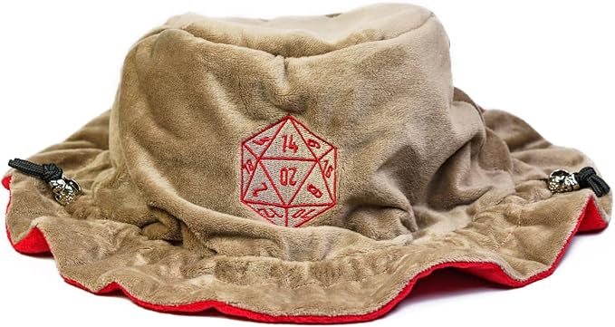 Large Dice Bags D&D with Pockets Khaki Storage Bag D20 Logo for DND RPG Game (with 1lb Random DND Dice)