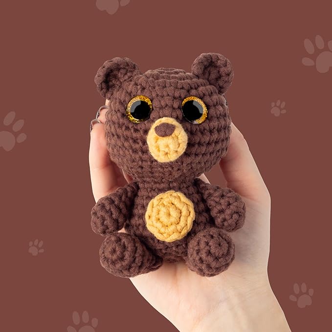 Cookie Box Crochet Kit for Beginners – Gift Set to Make Bear Bruno Amigurumi Plushie – Easy DIY Crochet & Knitting Starter Kit with Video and PDF Tutorials