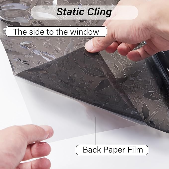 LEMON CLOUD Window Film, Decorative Window Privacy Film, Window Film Privacy Static Cling Frosted, Anti-UV Sun Blocker Heat Control for Home(Grayish Black, 29.5 x 78.7 inches