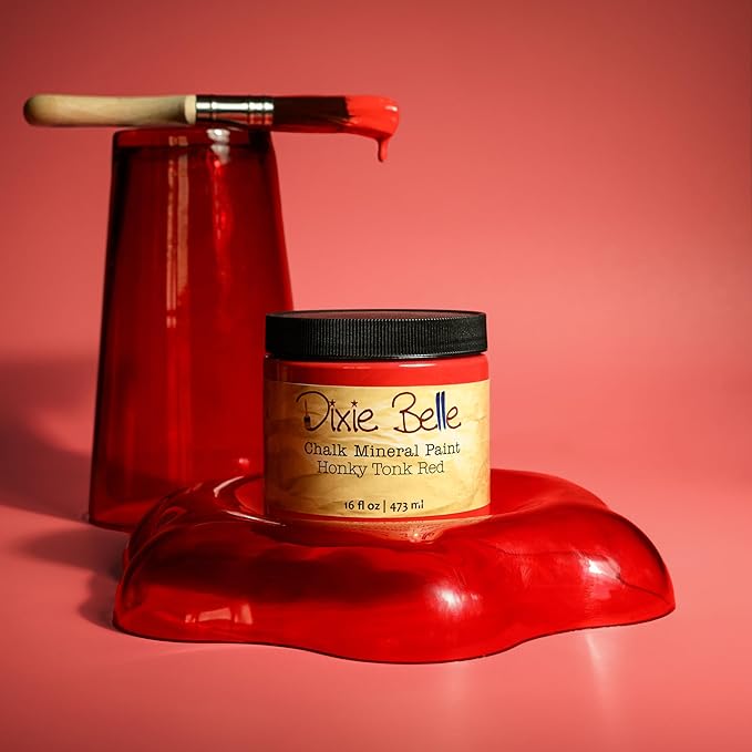 Dixie Belle Paint Company Chalk Finish Furniture Paint - Honky Tonk Red (32oz) - Matte True Red Chic Chalk Mineral DIY Furniture Paint