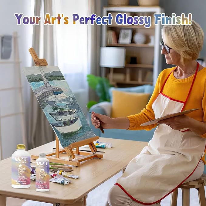 Acrylic Varnish, Professional Gloss Varnish for Acrylic Painting, Seals and Protects Artworks, Non-Toxic, Art Acrylic Paint Sealer for Handmade Artists, Painter & Kids (200ml/Gloss)