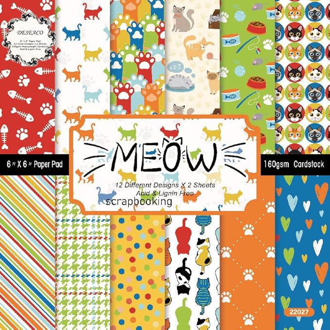 Cat Scrapbook Paper Pad:Cute Pet-Inspired Craft Paper Sheets, Decorative Kitten Pattern 6x6 Single Sided for Scrapbooking Cat and Pets Lovers, Gift Wrapping, Journaling, Card Making