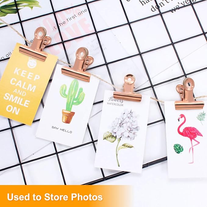 Coideal Bulldog Paper Clips Rose Gold, 20 Pcs 2 Inch Large Metal Binder Hinge Clip for Office, Food Bags, Pictures Photos, Art Crafts (50 mm)