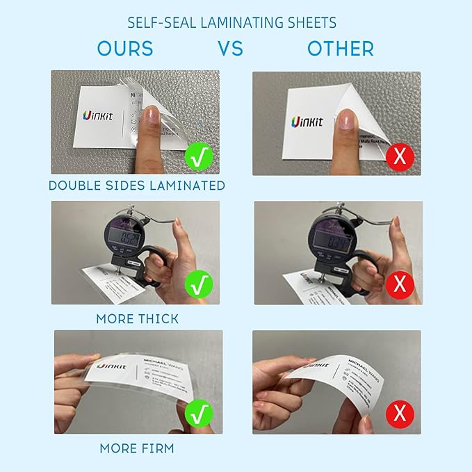 Uinkit 10 Mil Thick Double-Sided Self-Sealing Laminating Pouches, 50 Pack for 2.6x3.9 Business Card, Bulk Waterproof for Employee ID Badges, Loyalty & Membership Cards, No Machine Need