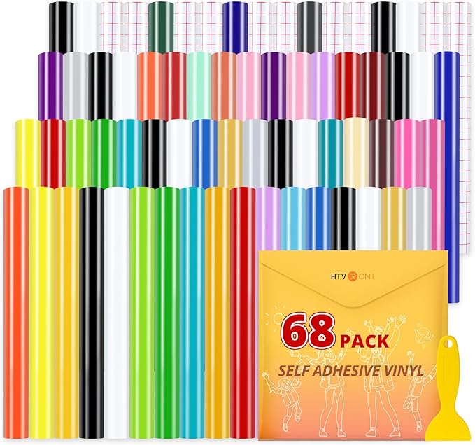 HTVRONT Permanent Vinyl for Cutting Machine - 68 Pack 12" x 12" Permanent Adhesive Vinyl Sheets, Permanent Bundle for Craft Projects, Adhesive Bundle, Silhouette Cameo, etc.