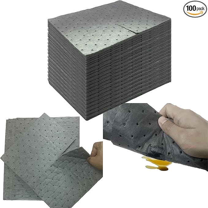 Oil Absorbent Pads | 13"x9.8" Garage Mats | Drip & Spill Universal Pads for Automotive - Absorbing Oil, Liquids, Antifreeze, Brake Fluid, Grease, Coolant | Concrete & Metal Protection,100-Pack