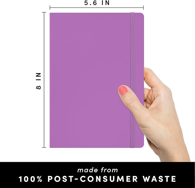 PAPERAGE Recycled Lined Journal Notebook, (Lilac), 160 Pages, Medium 5.6 in x 8 in - 100 GSM Thick Paper – College Ruled, Hardcover Journaling Notebook for Work, School & Note Taking