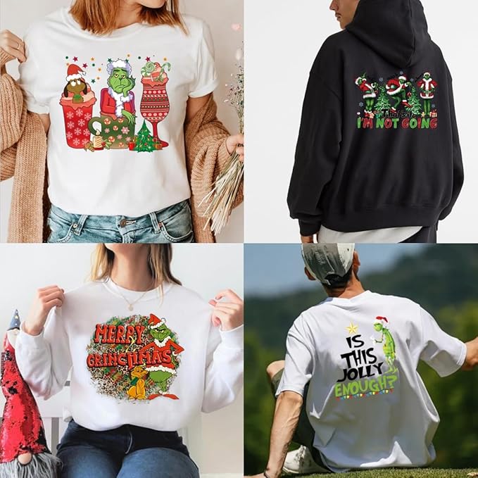 Christmas Iron on Decals Transfer, Funny Christmas Heat Transfer Stickers Iron on Patches for Clothes T-Shirts Pillow Cover Hoody Bag Xmas DIY Craft Supplies Vinyl Stickers