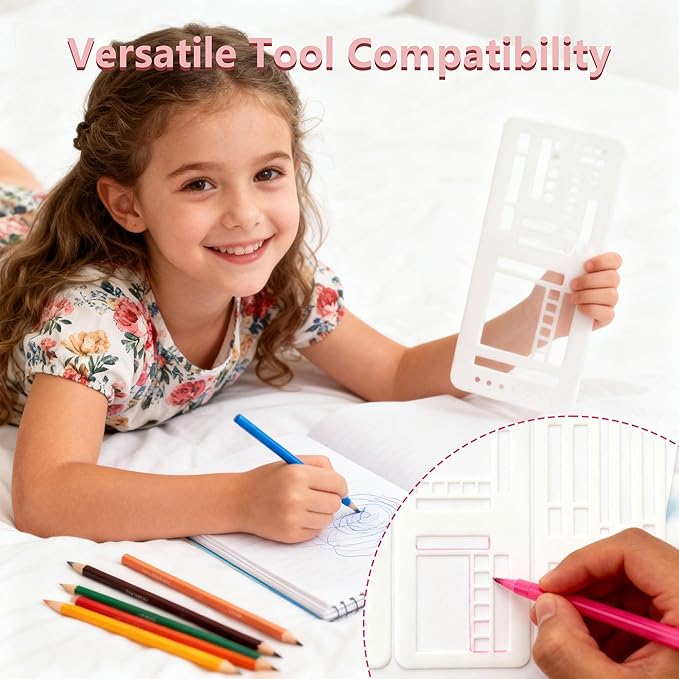 3 Pcs Journal Stencil Set – Reusable Flexible Templates for Dotted Journals & Planners, Drawing & Lettering Aids for DIY Checklists, Calendars, Scrapbooking & Daily Tracking (A)