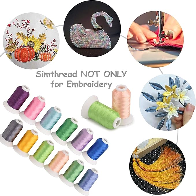 Simthread 63 Colors Compatible with Brother Polyester Embroidery Machine Thread + 20 Thread Holder Kit