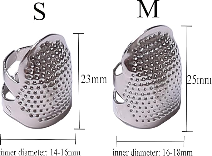 J.CARP 4Pcs Sewing Thimble, Metal Silvery Sewing Thimble Finger Protector, Adjustable Finger Shield Ring Fingertip Thimble Sewing Quilting Craft, Accessories DIY Sewing Tools (2 Sizes, S/M)