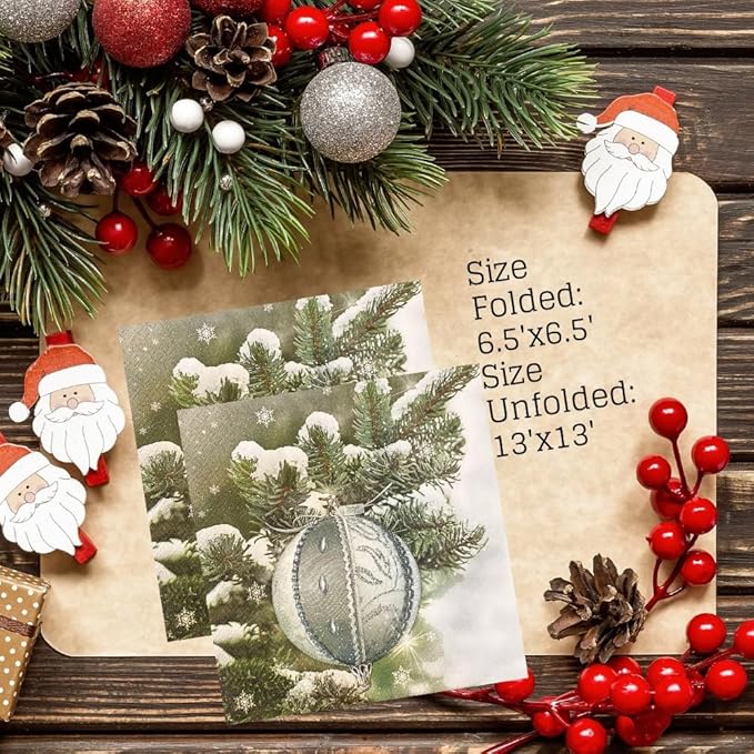 20-ct 13x13 Christmas Paper Decoupage Napkins, 3-Ply Servilletas Tissue Napkin for Dinner and Parties, Disposable Napkins (Ornament X)