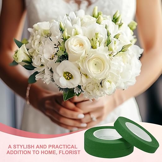 MECCANIXITY 3 Rolls Floral Tapes, 30 Yard x 1/16 in Florist Crepe Flowers Bouquets Tape Adhesive Waterproof for Flower Arranging Wrapping, Green