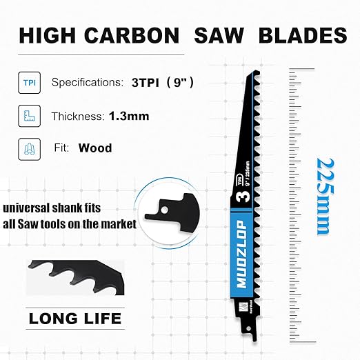 2 Pack 9 inch Reciprocating Saw Blades Set，3 TPIHigh Carbon Saw Blades for Woodcutting，Saw Blades with Organizer Case (2, 3T/9inch)
