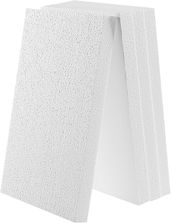 AMZQNART 4pcs Craft Foam Blocks 4×12×2in Polystyrene Blocks, Used for Making Modeling Projects, Flower Arrangements, and DIY School and Home Art Projects, in White Color.