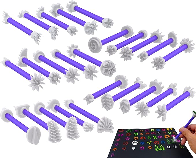 GEOCCI Flower Petal Tools for Dot Painting，50 Petal Shapes Dotting Tool，Mandala Dot Art Tools for Rocks，Embosssing Tools for Painting Dots （Purple）
