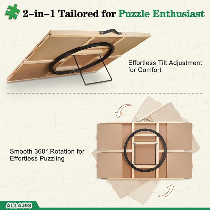 ALL4JIG 1000 Pieces 2-in-1 Tilting & Rotating Puzzle Board, 30.16" x 22.44"Adjustable Angle Puzzle Board with 4 Drawers & Clear Protective Cover, Birthday Gift for mom