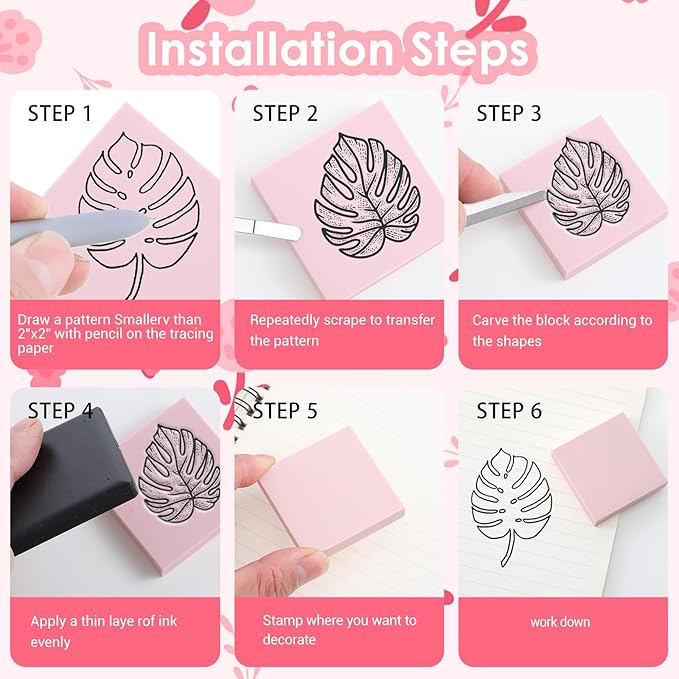30 Pcs 2" X 2" Rubber Carving Blocks Linoleum Blocks for Printmaking, Stamp Making, DIY Crafting, Scrapbook, Painting, Soft and Easy to Carve (Pink)
