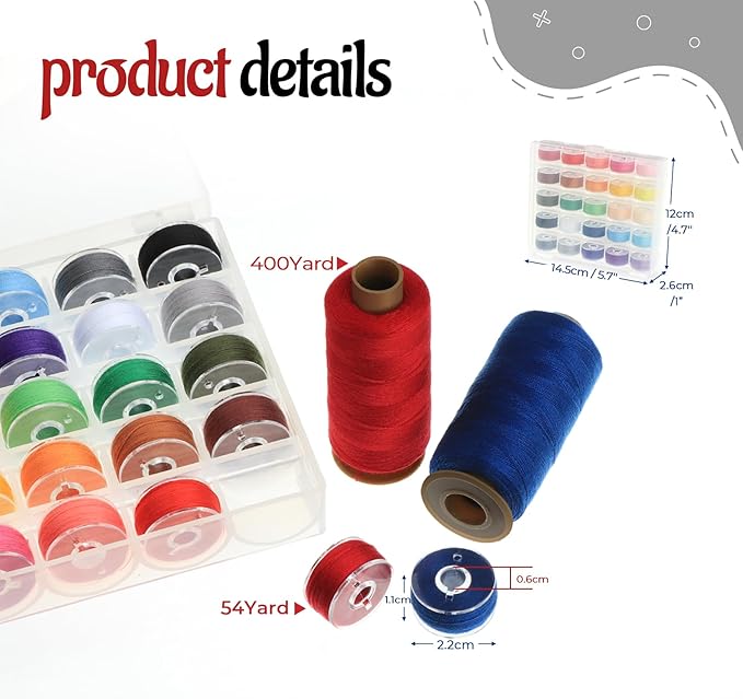 50 Pcs 25Color Sewing Machine Thread & Prewound Bobbins Size A, 500 Yard Thread for Sewing Machine, Sewing Threads for Sewing Machine Hand DIY Beginners, Stitching, Home