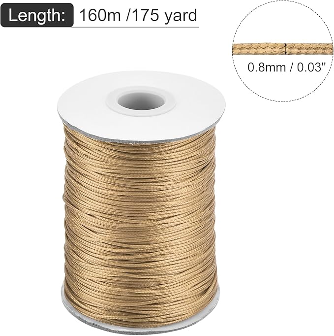 MECCANIXITY Waxed Cord 0.8mm Waxed Polyester Cord 175 Yard Wax String for Bracelet Making,Necklaces, Beading,Jewelry Making and DIY Crafts(Khaki)