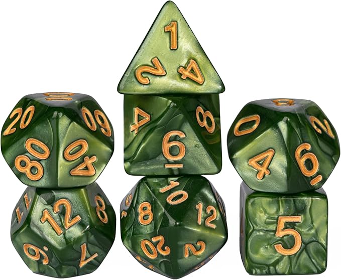 7-Die DND Dice Set Polyhedral Dice Set with a Leather Dice Bag, D&D Dice Set for Dungeons and Dragons, RPG Table Games (Green)