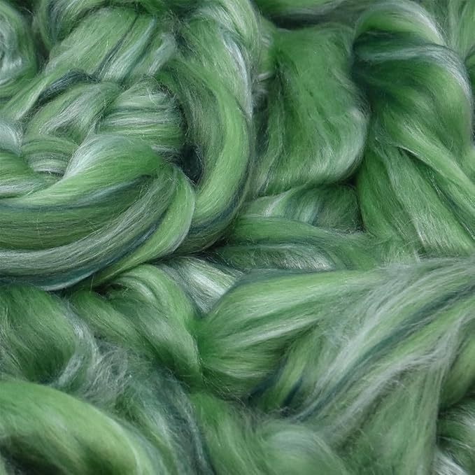Merino Silk Luxe Tonal Designer Blend. Superfine Merino, Mulberry Silk, Tussah Silk. Top Roving for Spinning or Felting. Velvet Moss 1oz