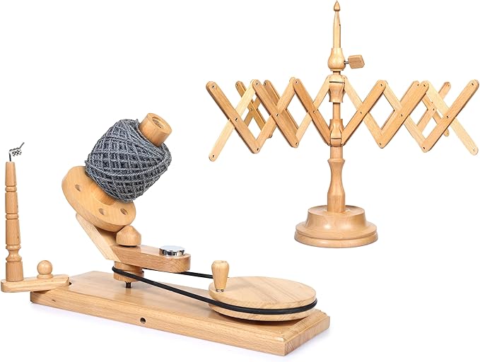 Wooden Yarn Ball Winder & Table Top Swift Set, Hand Operated Beechwood Combo Winder, Large Capacity 8 to 10 oz Yarn Fiber Winder, Wool String Swift Winder (Beechwood Winder & Swift)