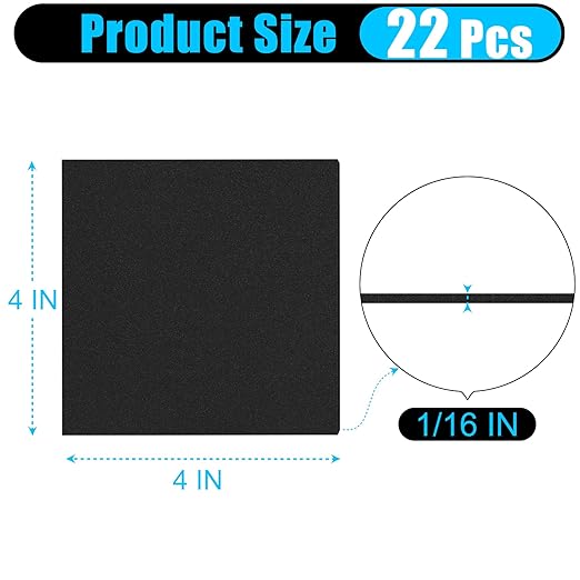 ToLanbbt 22 PCS Adhesive Foam Padding Sheets Closed Cell Neoprene Foam Sheet 1/16" Thick, 4" x 4" Self Stick Insulation Anti Vibration Pads Anti-Slip for Furniture, Cars, Speakers, DIY
