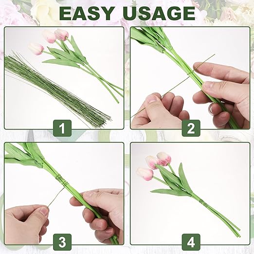 PATIKIL 32 Inch 22 Gauge Floral Stem Wire, 4 Pack/160 Pieces Bouquet Stem Paper Wrapped for DIY Crafts Flower Arrangements, Black