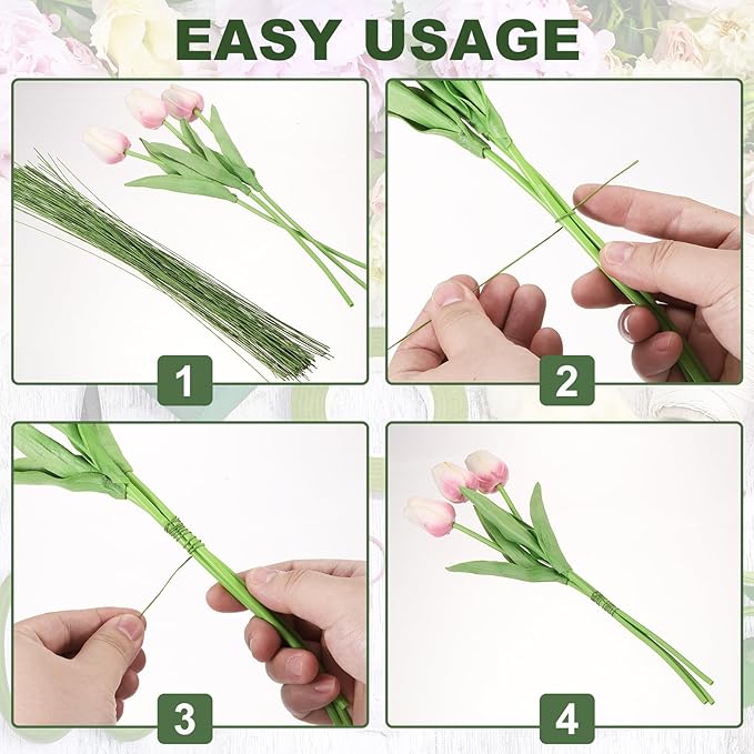 PATIKIL 32 Inch 22 Gauge Floral Stem Wire, 4 Pack/160 Pieces Bouquet Stem Paper Wrapped for DIY Crafts Flower Arrangements, Green