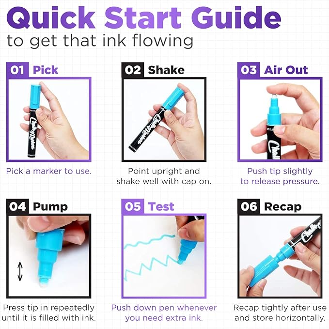 Metallic Liquid Chalk Markers Fine Tip - Dry Erase Marker Pen for Chalkboard Signs, Windows, Blackboard, Glass - 3mm Reversible Tip (10 Pack)