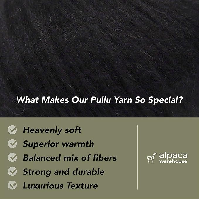 Pullu - Baby Alpaca Merino Wool Yarn Set of 3 Skeins (150 Grams) Worsted Weight - Sourced Directly from Peru - Heavenly Soft and Perfect for Knitting and Crocheting (Black)