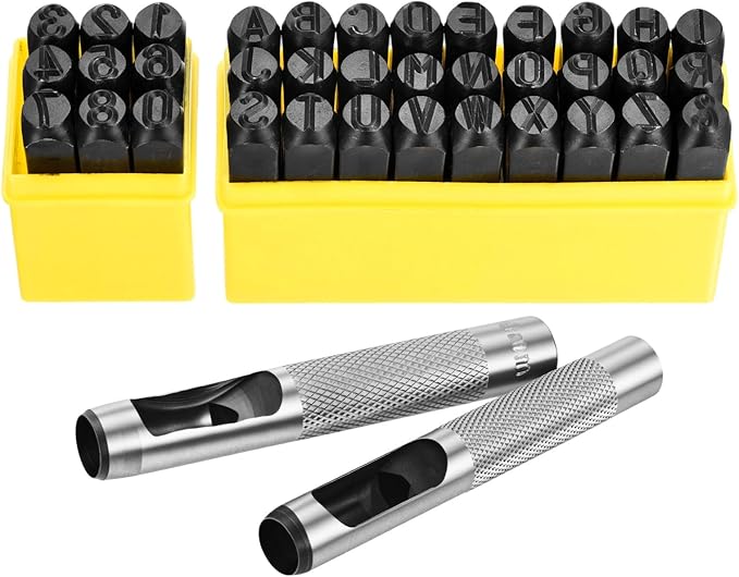 WorkBless 36PCS Metal Stamping Kit, 25/64" (10mm) Steel Number and Letter Punch Set, Include A-Z Alphabet, Number 0-8, & Symbol, Stamping Tool for Imprinting Plastic, Wood, Leather, Jewelry