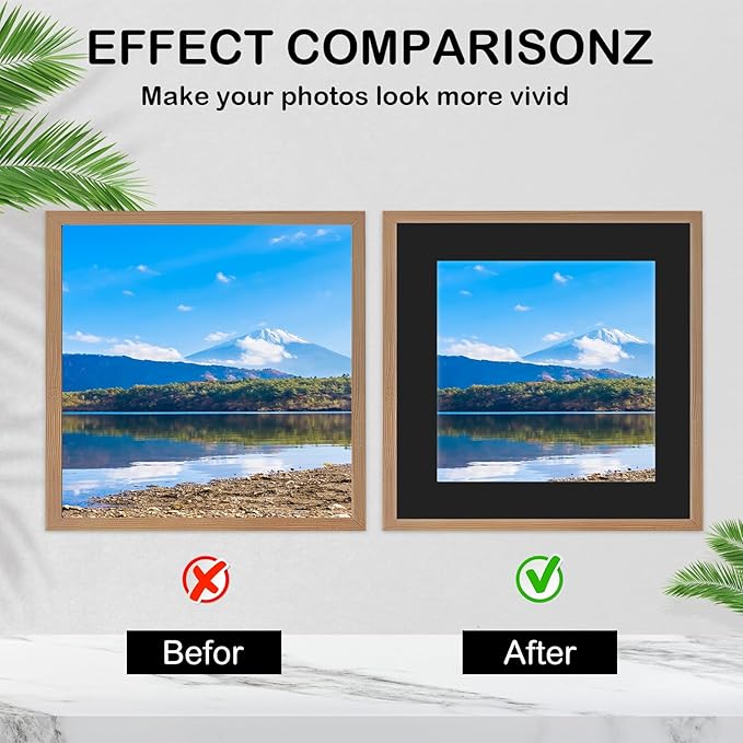 15 Pack 12x12 Black Picture Mats, Frame Mattes for 8x8 Pictures Display Photo Frame Mat Core Bevel Cut Mat Board Show Kit for Photos, Prints, Artworks