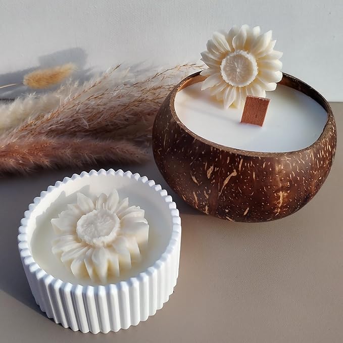Wehous 2PCS Sunflower Candle Mold Unique Flower Silicone Fondant Chocolate Cake Decor Molds 3D Floral Silicone Molds for Resin Candle Soap Wax Polymer Clay Concrete Art Craft Home Ornament