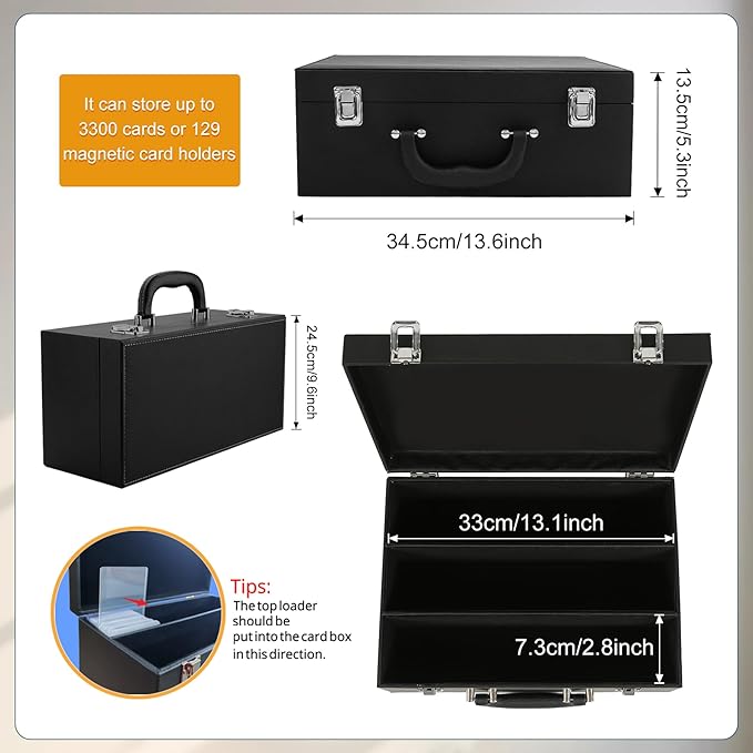Card Storage Box for Trading Cards，3300+ Card Deck Case for Trading Cards,Leather Closure Commander Card Storage Box,Protectors Fit for YuGiOh, MTG and Sport Cards. (Black, 3300+)