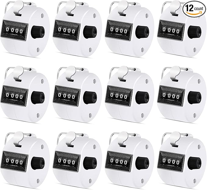 12 Pcs Hand Tally Counter 4-Digit Lap Counter Clicker, Manual Mechanical Handheld Pitch Click Counter with Finger Ring for School Golf & Knitting Row Croche