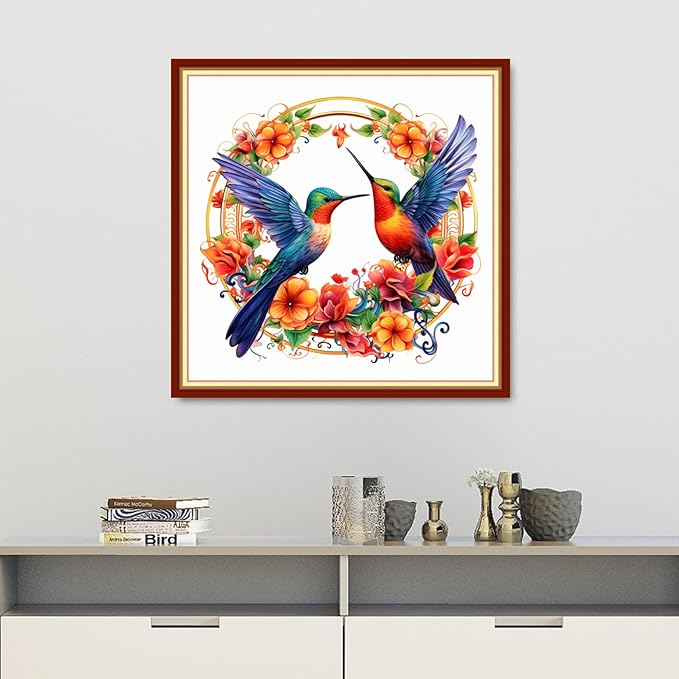 Dooxvey Cross Stitch Kits for Adults Beginners,Full Range of Cross-Stitch Stamped Kits Needlepoint Kits for Beginners Embroidery Kits 11CT Cross Stitch Patterns-Hummingbird Wreath 18x18 inch