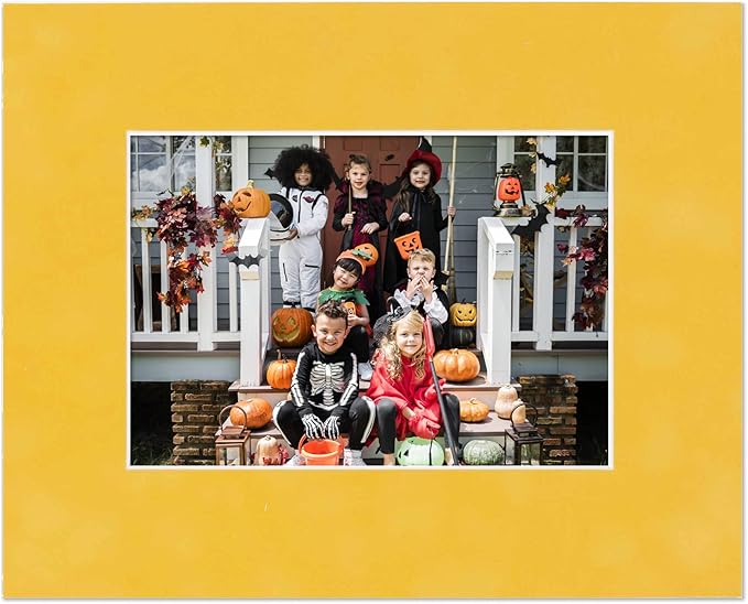 11x14 Mat Bevel Cut for 8.5x11 Photos - Acid Free Sunrise Yellow Suede Precut Matboard With Backing Board and Crystal Clear, Self Seal Mat Bag - For Pictures, Framing - 4-ply Thickness