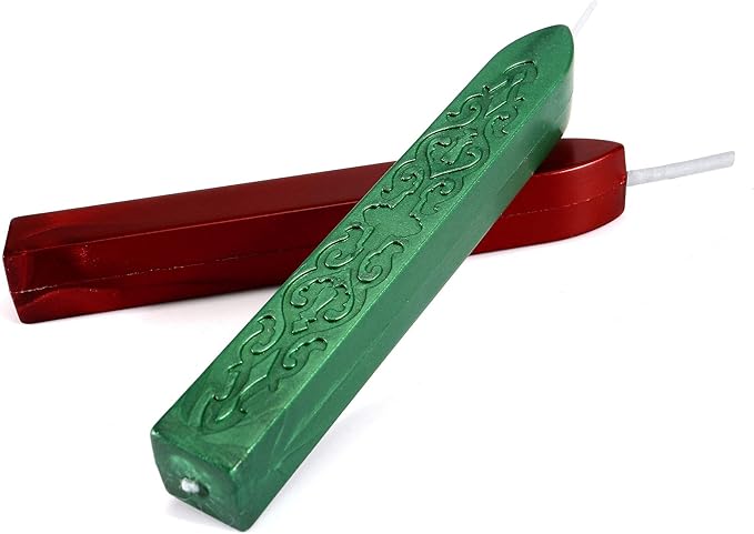 Yoption 12 Pcs Sealing Wax Sticks with Wicks, Antique Metallic Green Red Totem Fire Manuscript Seal Wax for Wax Seal Stamp (Metallic Green+Metallic Red)