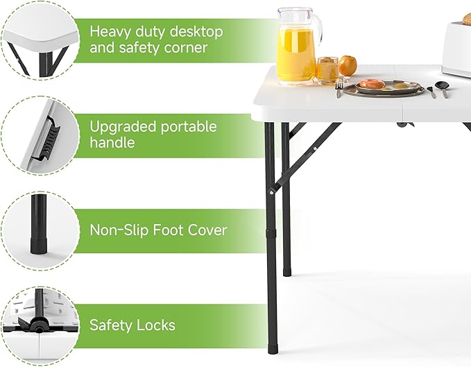Real Relax Folding Table, 34" Square Portable Card Table with Handle and Removable Legs for Indoor Outdoor Picnic Party BBQ Camping Wedding,White