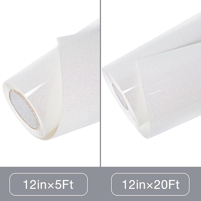 TORC Iridescent White HTV Heat Transfer Vinyl Roll 12 in x 20 ft Sparkly Rainbow White Iron-on Transfer for T-Shirts