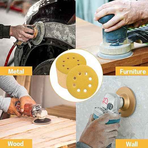 100PCS 5 Inch 8 Hole Sanding Discs 220 Grit,Gold Round Hook and Loop Sandpaper for Random Orbital Sander