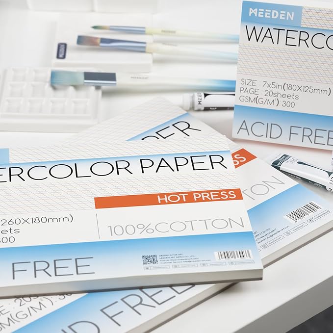 MEEDEN Watercolor Paper Block - 100% Cotton Watercolor Paper Pad of 20 Sheets, 140lb/300gsm, Acid-Free Art Paper for Watercolor, Gouache, Ink and More, 16" x 12" Hot Press